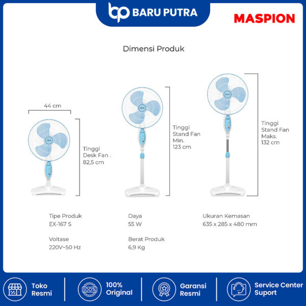 Maspion Stand Fan Kipas Angin Berdiri 16 Inch EX-167 S - Gambar 6