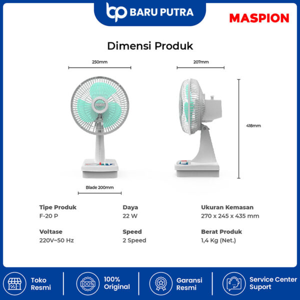 Maspion Kipas Angin Meja Desk Fan 8 Inch F-20 P - Gambar 2