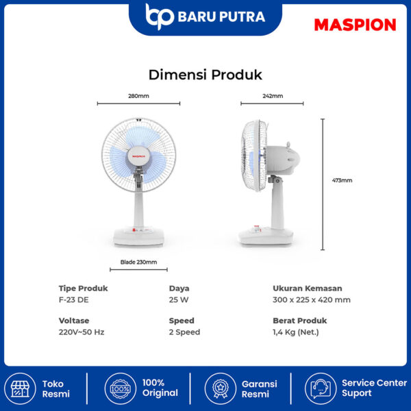 Maspion Kipas Angin Meja Desk Fan 9 Inch F-23 DE - Gambar 2