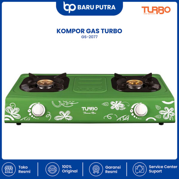Kompor Gas TURBO GS 2077 / Gas Stove GS-2077 Kompor 2 Tungku Motif Bunga Original - Gambar 2