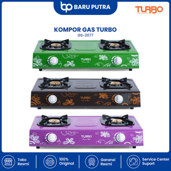 Kompor Gas TURBO GS 2077 / Gas Stove GS-2077 Kompor 2 Tungku Motif Bunga Original