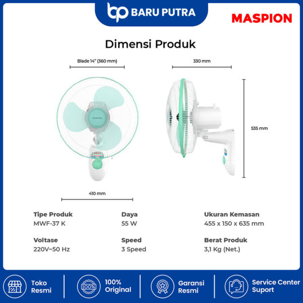 Maspion Wall Fan Kipas Angin Dinding 14 Inch MWF-37K - Gambar 2