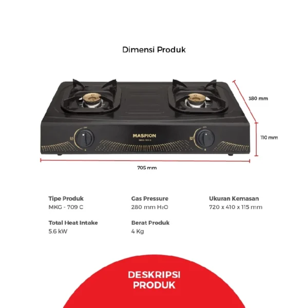 MASPION MKG-709 C KOMPOR GAS 2 TUNGKU (COATING) - Gambar 7