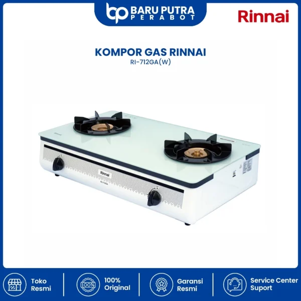 Rinnai RI-712GA W Kompor Gas kaca 712GAW 2 Tungku rinai RI712GAW - Gambar 3